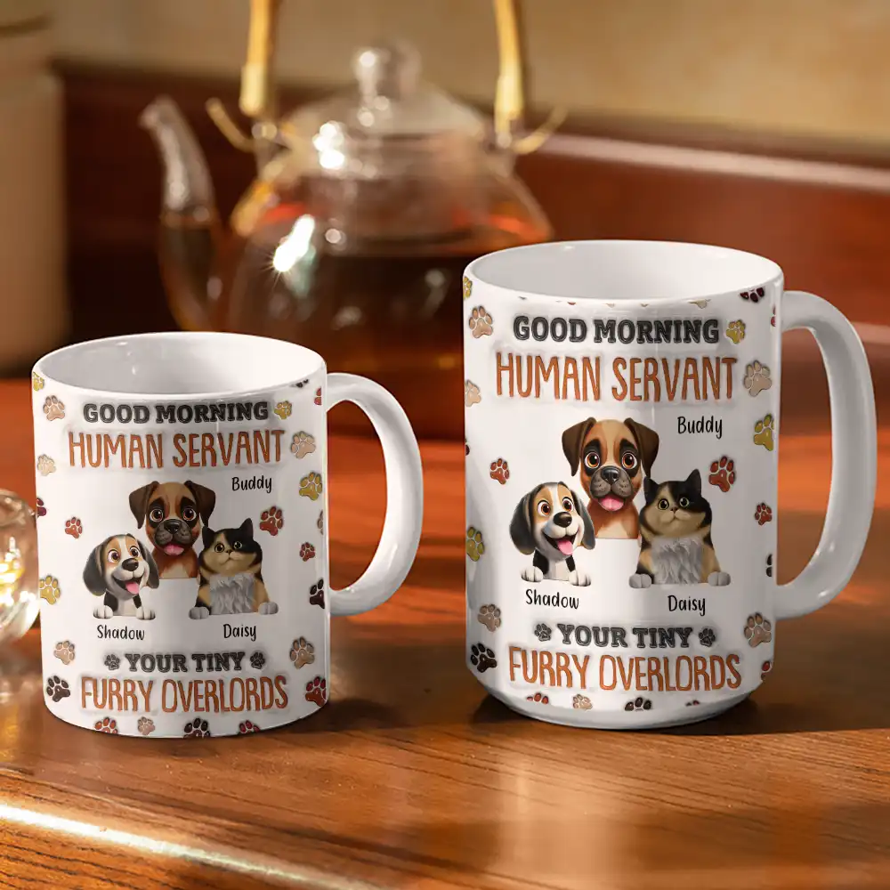 Good Morning Human Servant Funny Cat - 3D Inflated Effect Printed Mug, Personalized White Edge-to-Edge Mug - Image 3