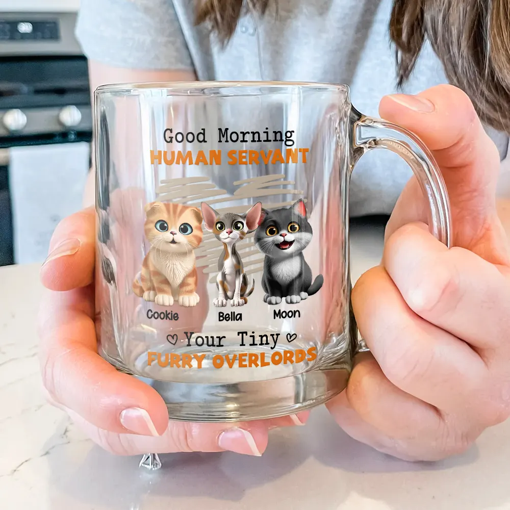 Good Morning Human Servant Funny Cat - Personalized Glass Mug - Image 3