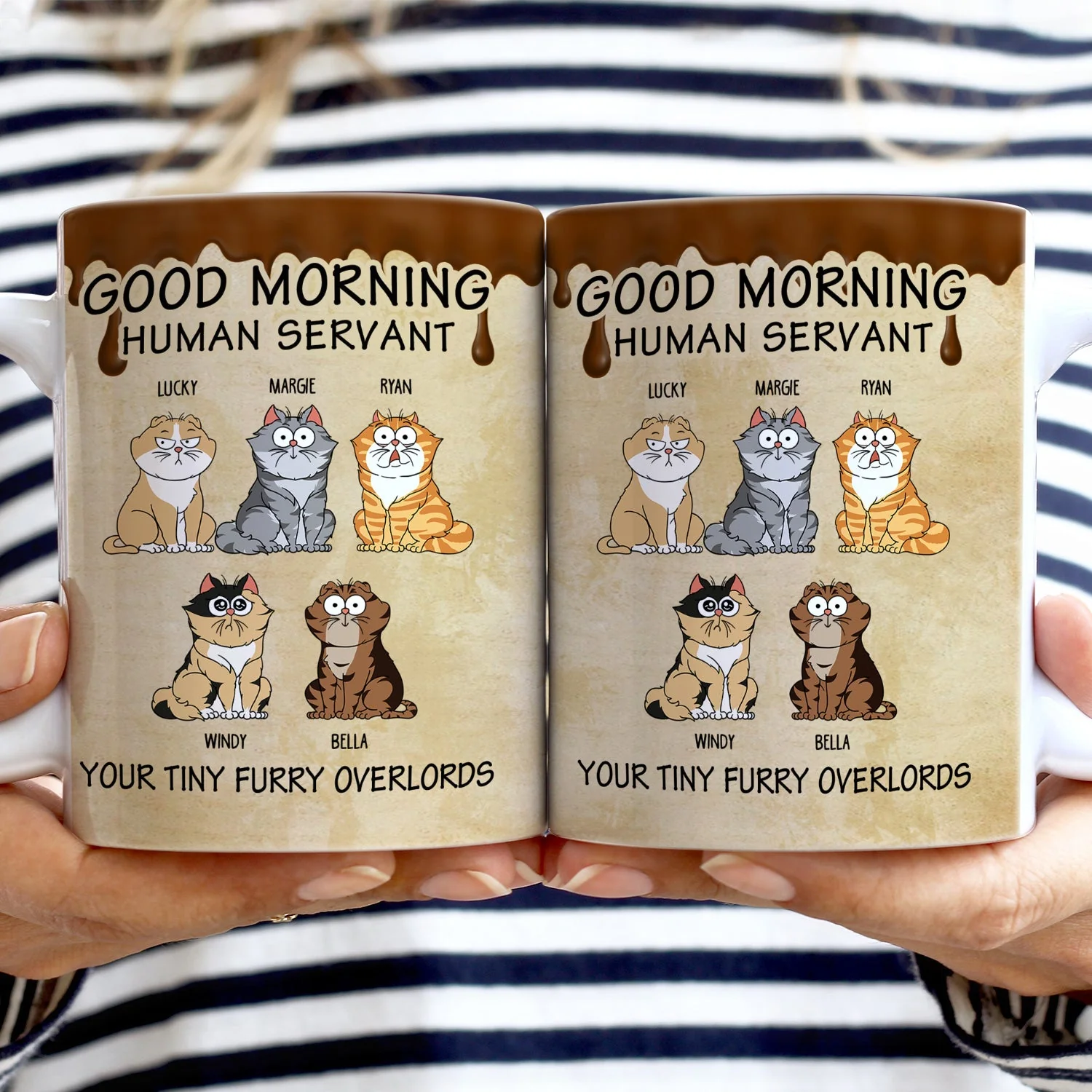 Good Morning Human Servant Tiny Furry Overlords - Gift For Cat Lovers - Personalized White Edge To Edge Mug - Image 2