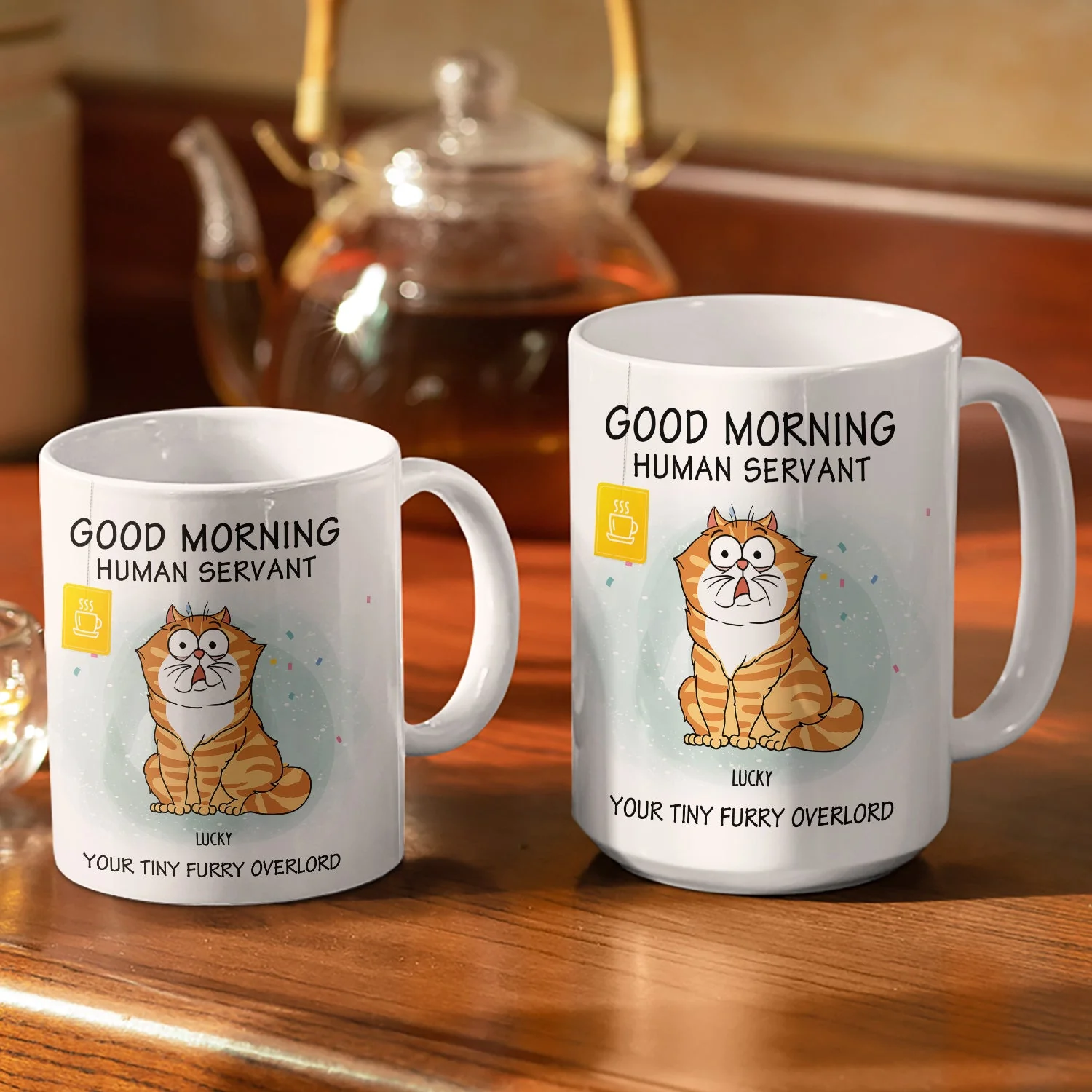 Good Morning Human Servant Tiny Furry Overlords - Gift For Cat Lovers - Personalized White Edge To Edge Mug - Image 3