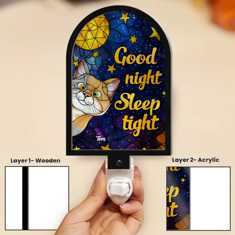 Good Night Sleep Tight Peeking Cat - Personalized Plug-in Night Light - Image 3