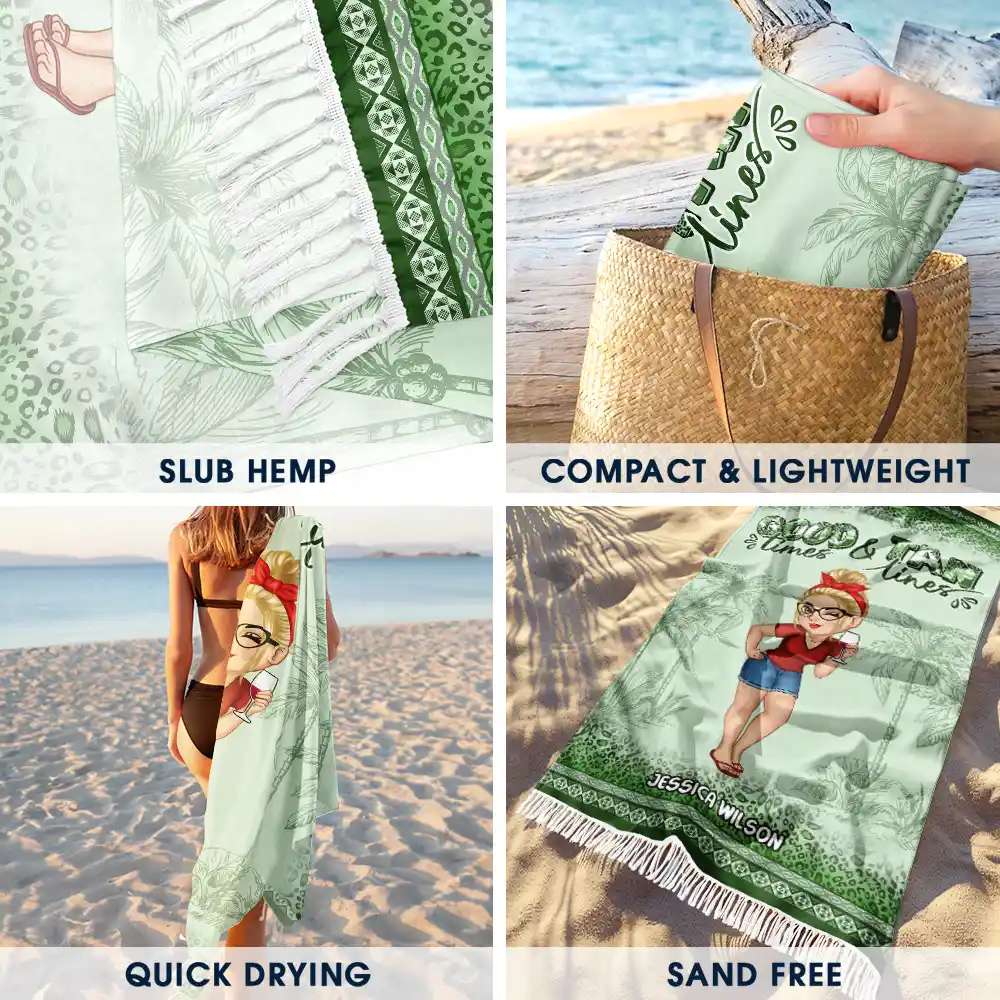 Good Times And Tan Lines - Personalized Turkish Beach Towel - Image 3