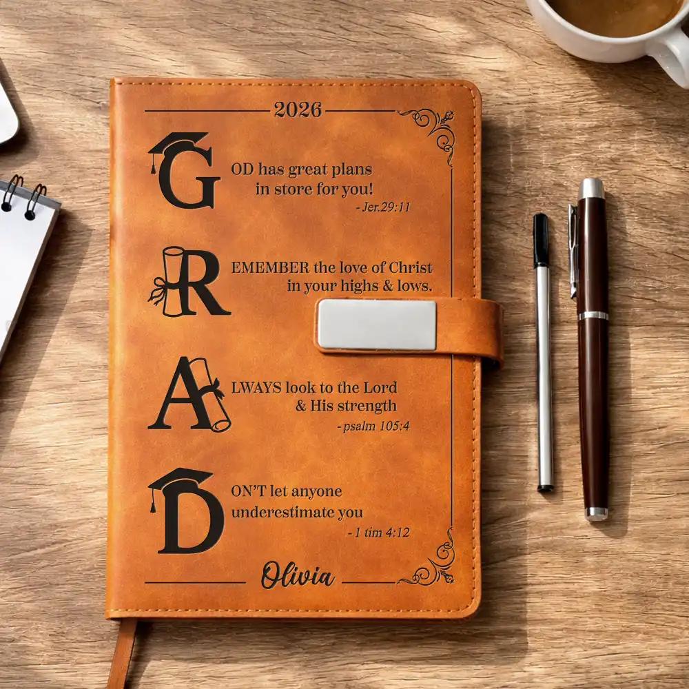 Grad Monogram With Faith-Filled Inspiration - Personalized Leather Notebook Set - Image 4
