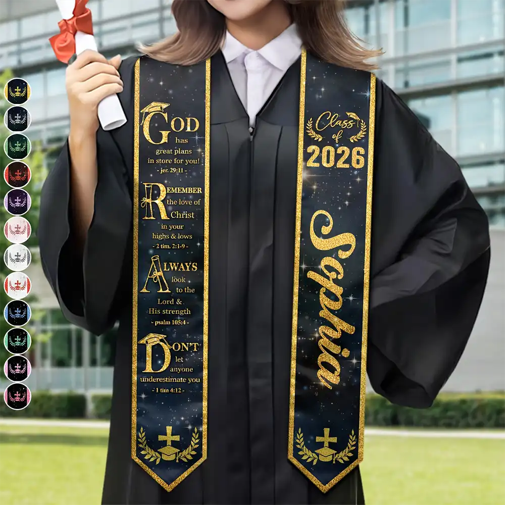 Grad With Words Of Faith And Strength - Personalized Stoles