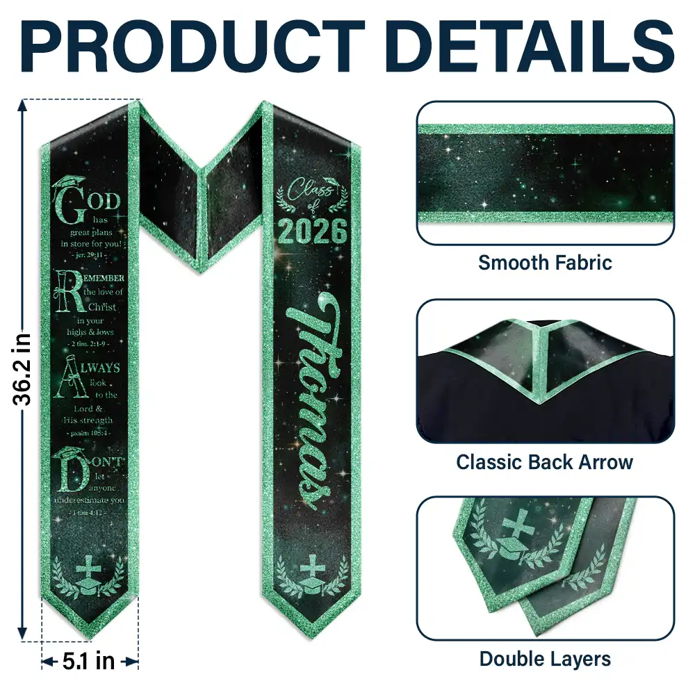 Grad With Words Of Faith And Strength - Personalized Stoles - Image 5