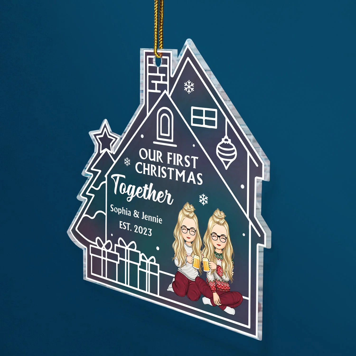 Gradient Our First Christmas - Gift For Couples - Personalized Custom Shaped Acrylic Ornament - Image 2