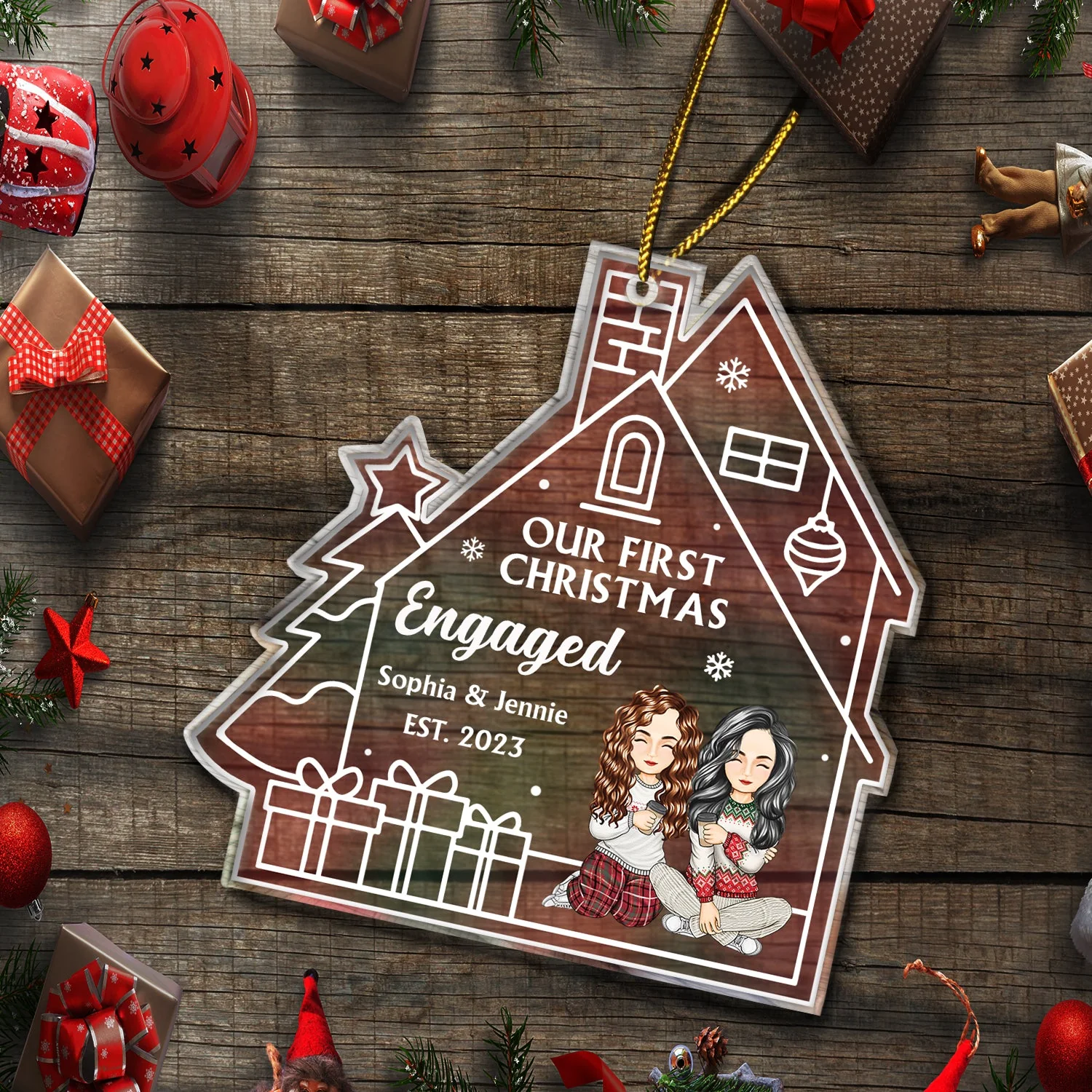 Gradient Our First Christmas - Gift For Couples - Personalized Custom Shaped Acrylic Ornament - Image 5