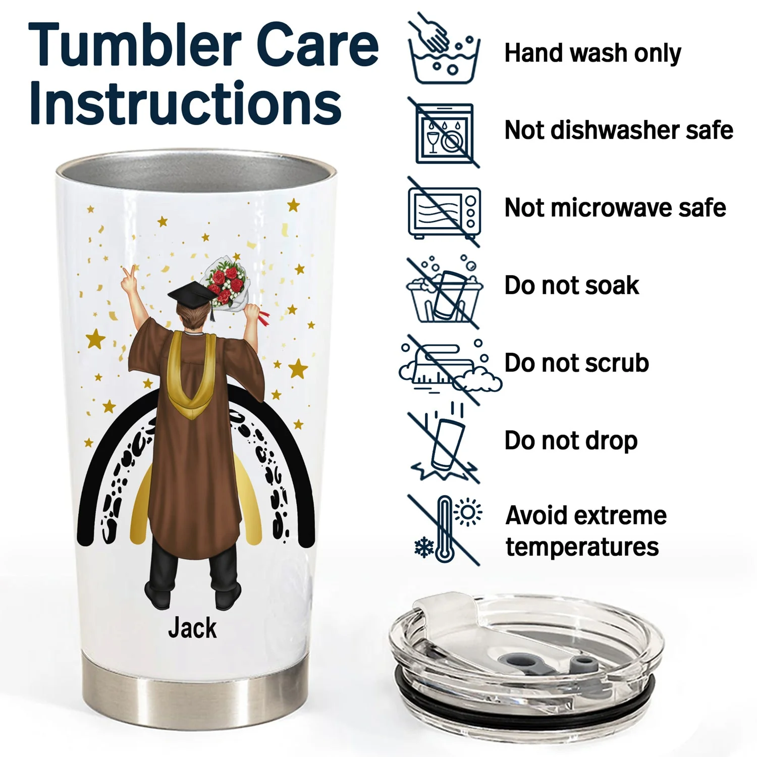 Graduate Nutrition Facts - Graduation Gift - Personalized Tumbler - Image 5