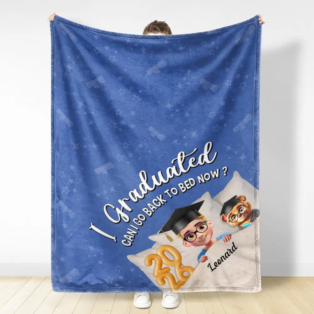 Graduated Can I Go Back To Bed Now 3D Effect - Personalized Fleece Blanket, Sherpa Blanket - Image 3