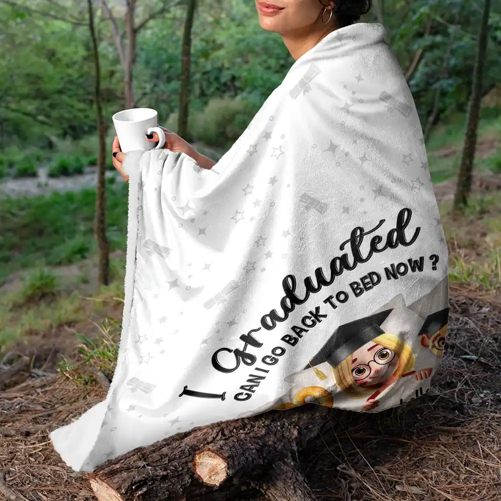 Graduated Can I Go Back To Bed Now 3D Effect - Personalized Fleece Blanket, Sherpa Blanket - Image 5