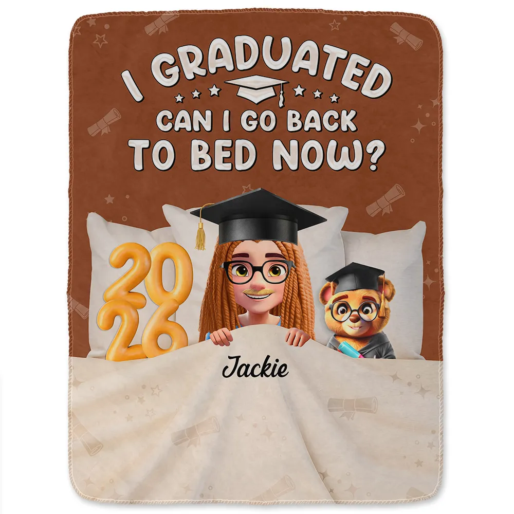 Graduated Can I Go Back To Bed Now - Personalized Fleece Blanket, Sherpa Blanket - Image 2