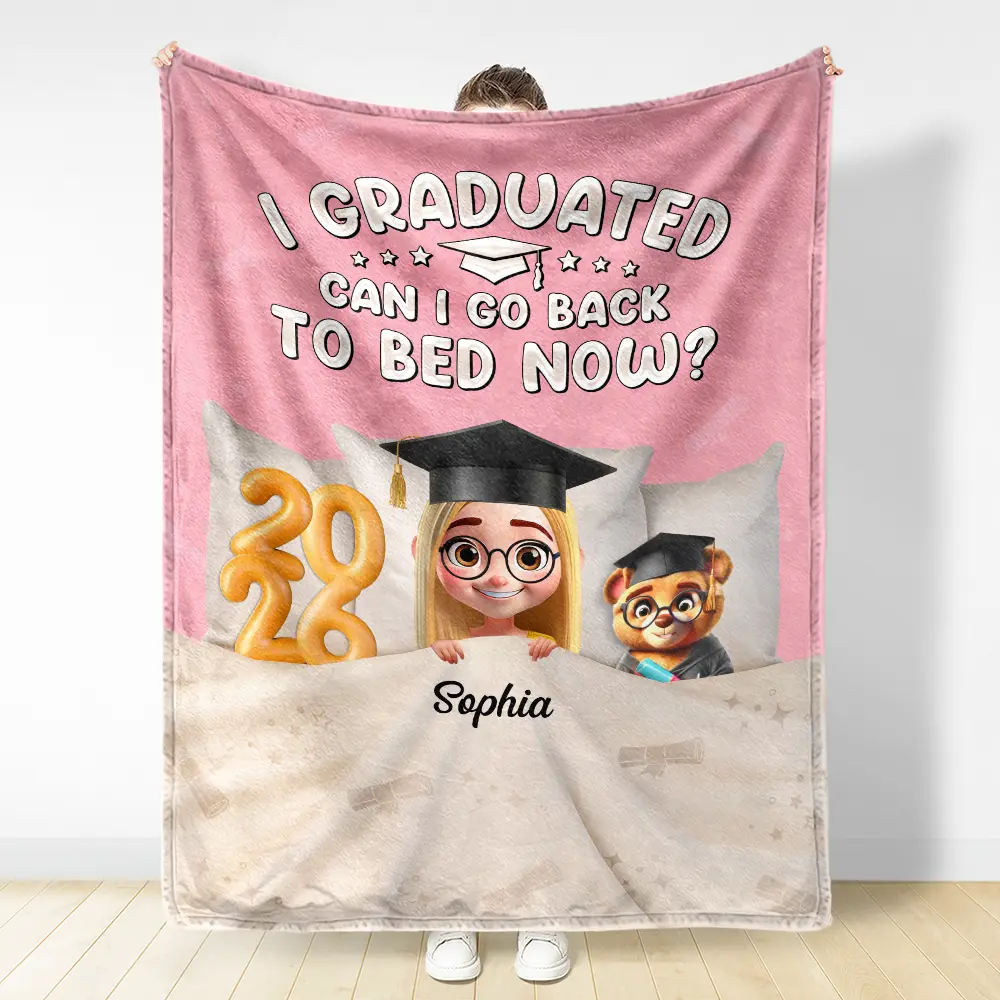Graduated Can I Go Back To Bed Now - Personalized Fleece Blanket, Sherpa Blanket - Image 3
