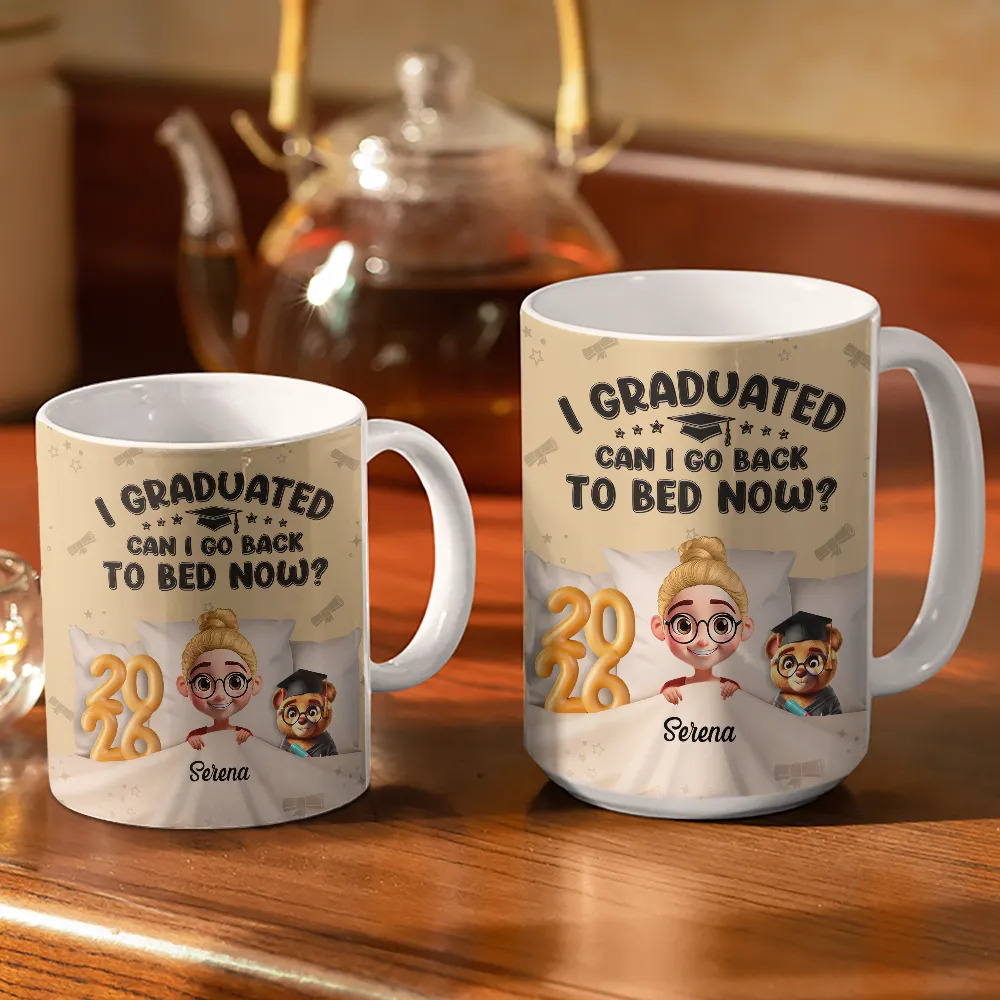 Graduated Can I Go Back To Bed Now - Personalized White Edge-to-Edge Mug - Image 3