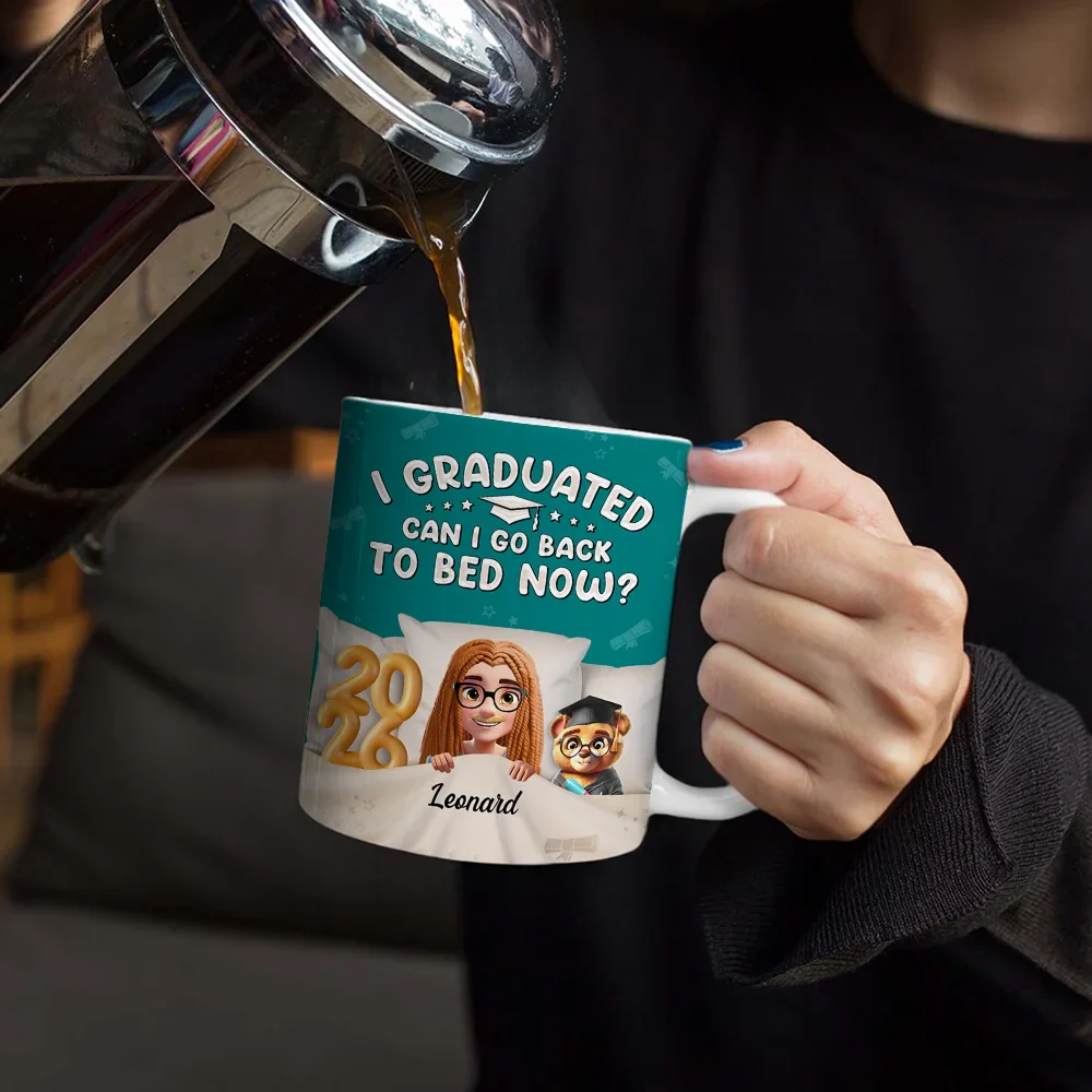 Graduated Can I Go Back To Bed Now - Personalized White Edge-to-Edge Mug - Image 4