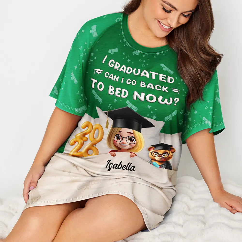 Graduated Can I Go Back To Bed Now - Personalized Women's Sleep Tee - Image 4
