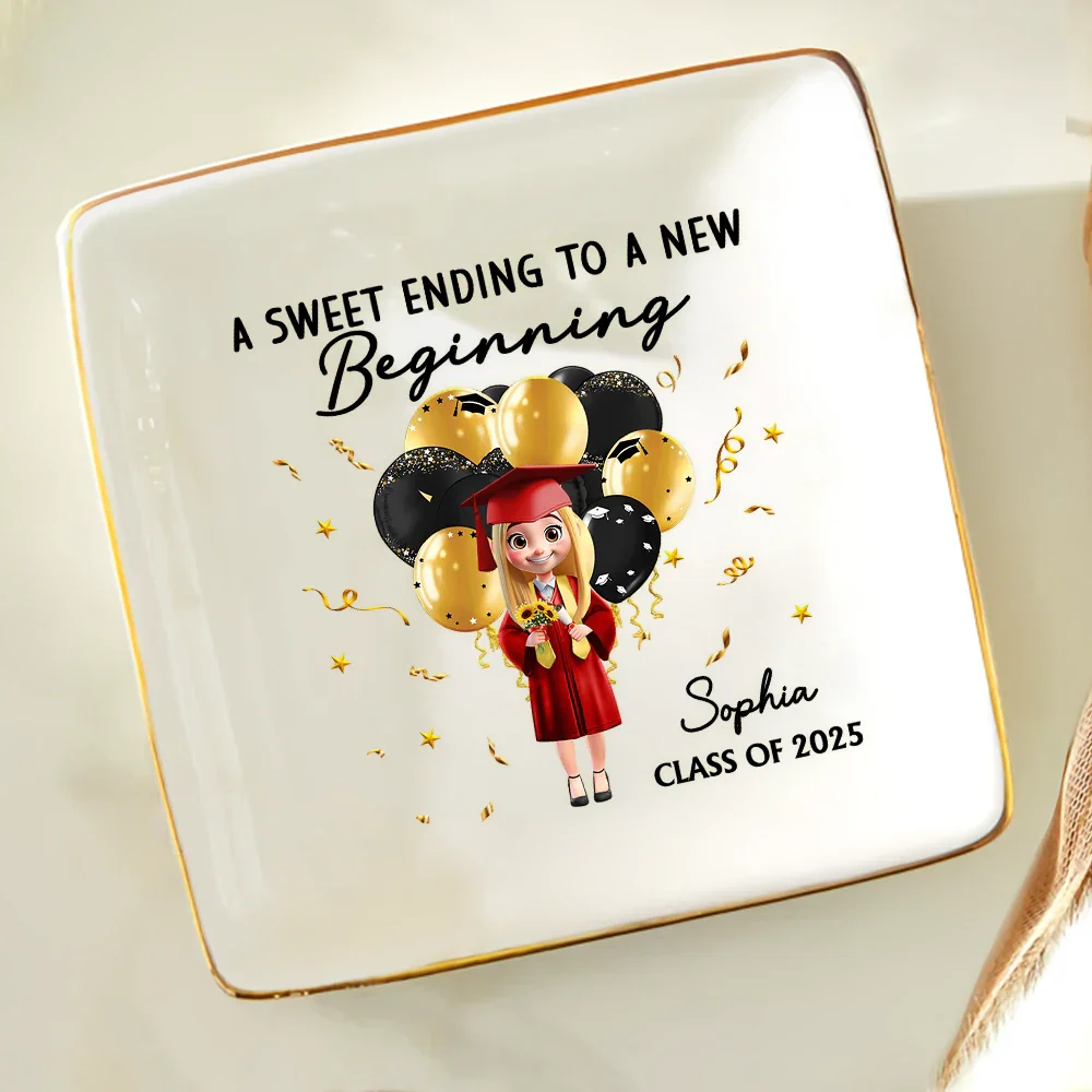 Graduation A Sweet Ending To A New Beginning - Personalized Ring Dish