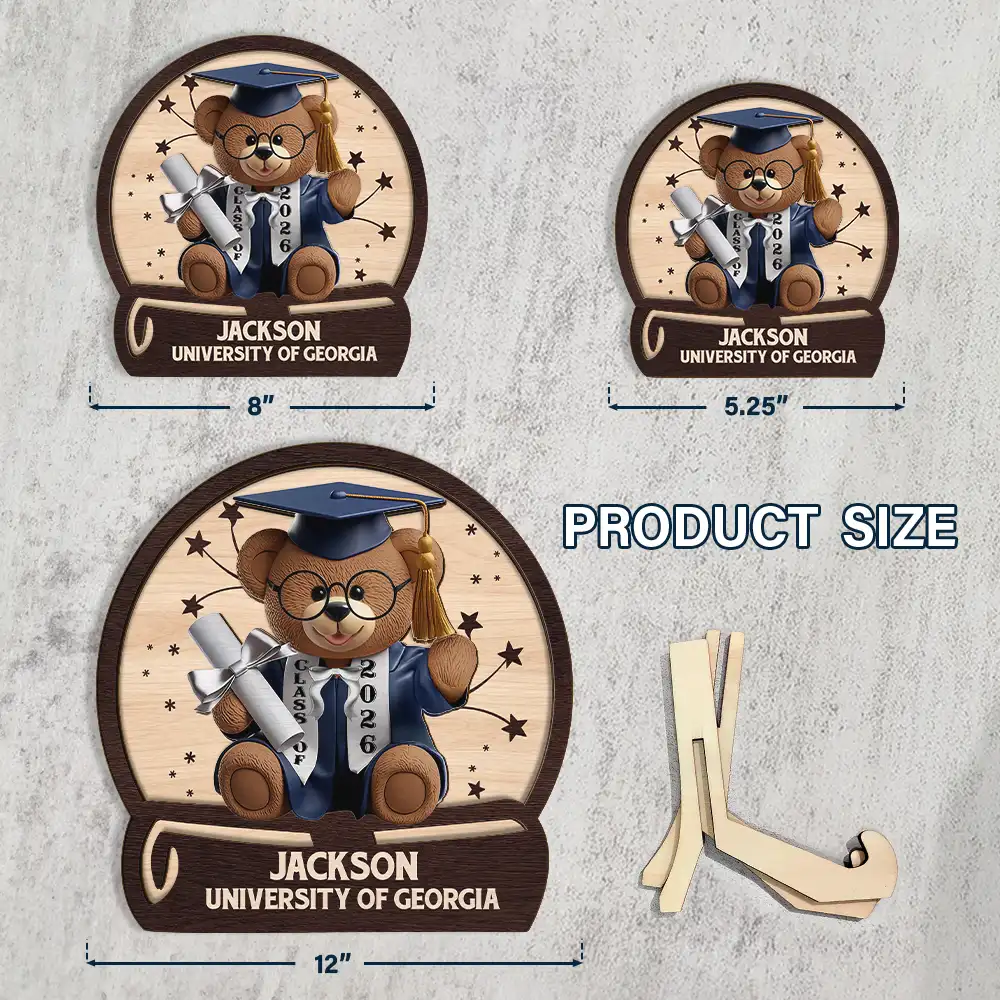 Graduation Bear 3D Effect - Personalized 2-Layered Wooden Plaque With Stand - Image 4