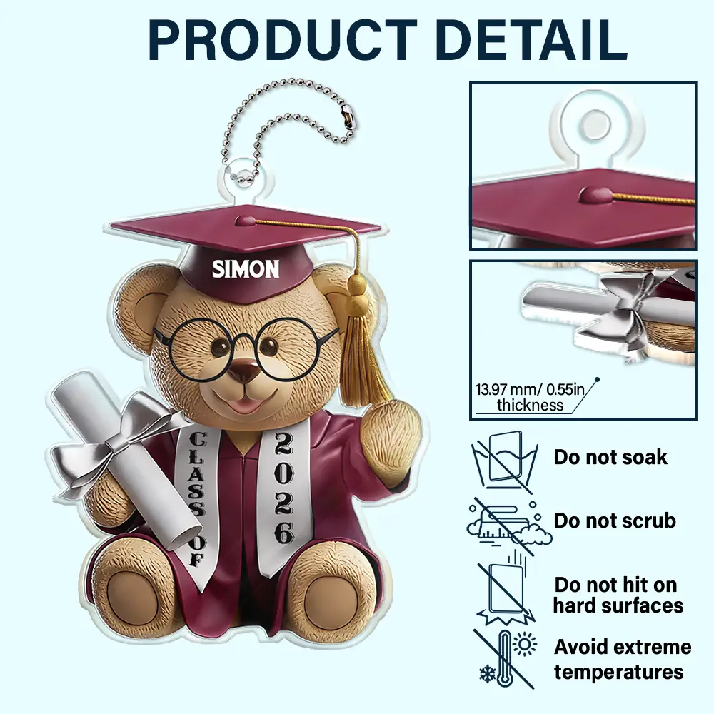 Graduation Bear 3D Effect - Personalized Acrylic Car Hanger - Image 5