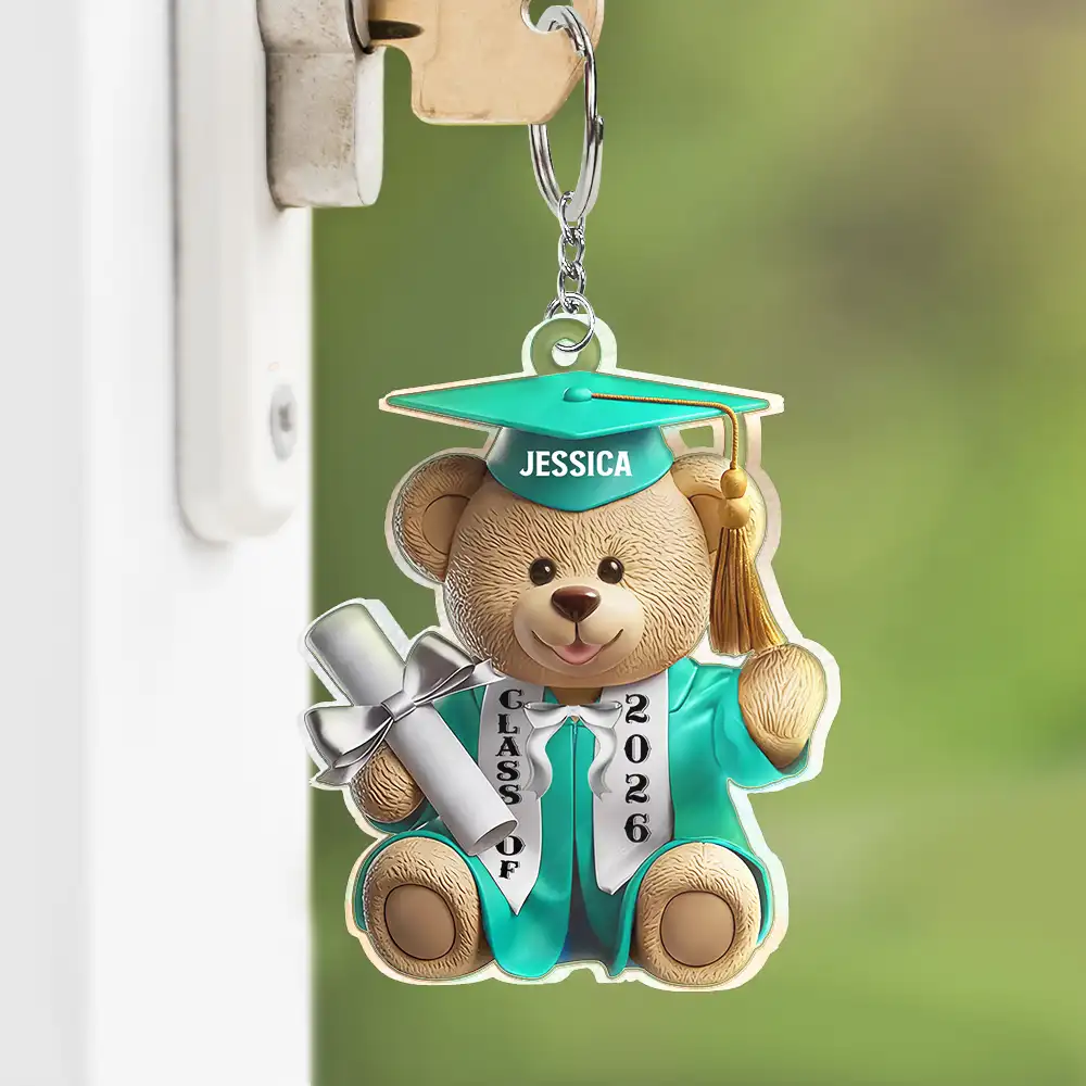 Graduation Bear 3D Effect - Personalized Acrylic Keychain - Image 3