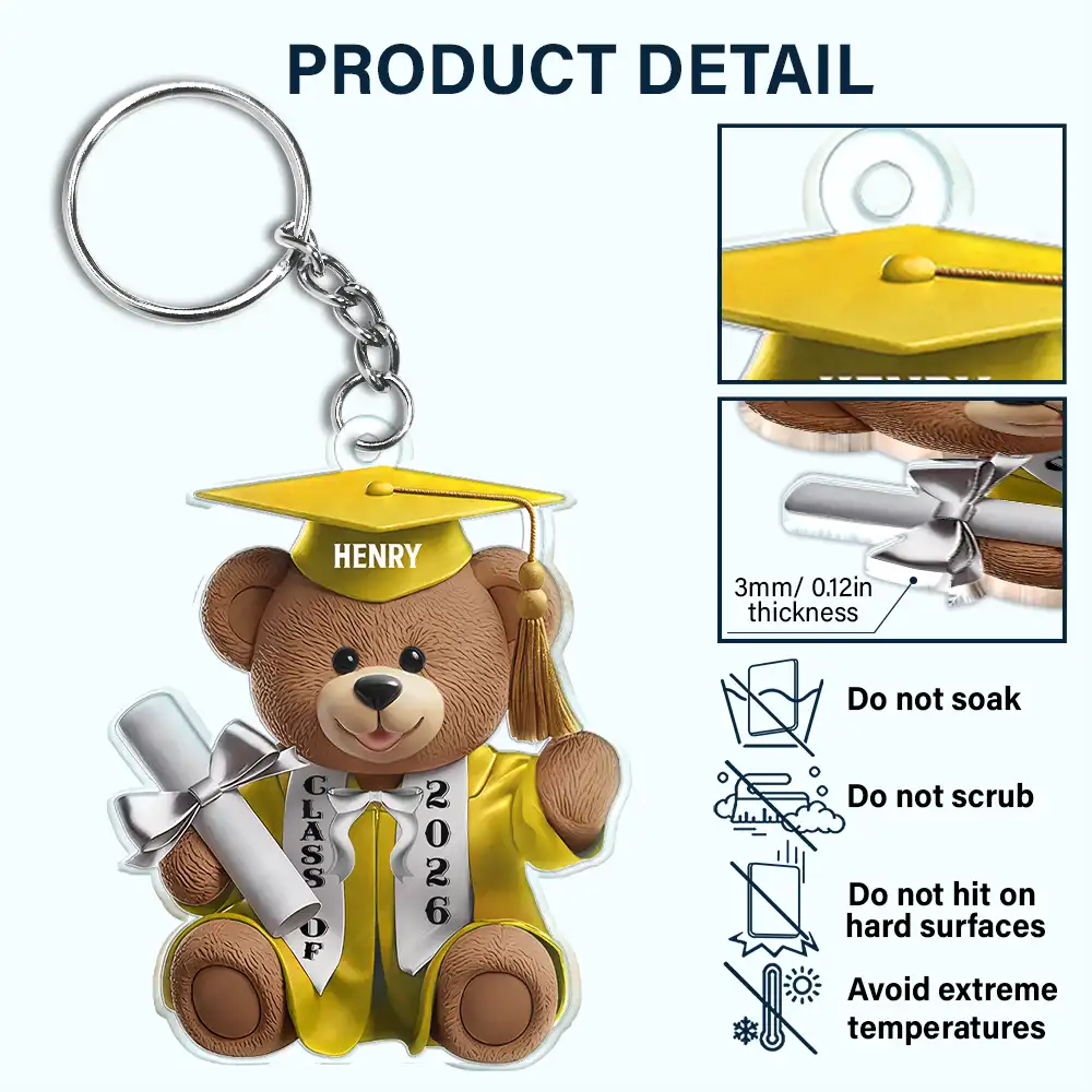 Graduation Bear 3D Effect - Personalized Acrylic Keychain - Image 6