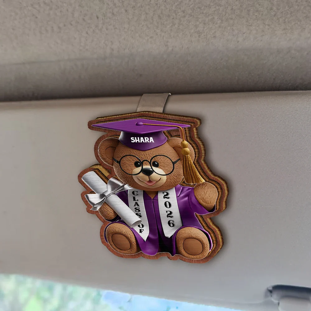Graduation Bear 3D Effect - Personalized Custom Shaped Car Visor Clip - Image 2