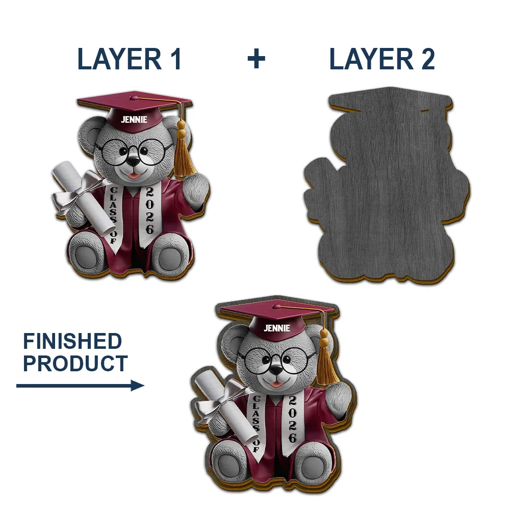 Graduation Bear 3D Effect - Personalized Custom Shaped Car Visor Clip - Image 5