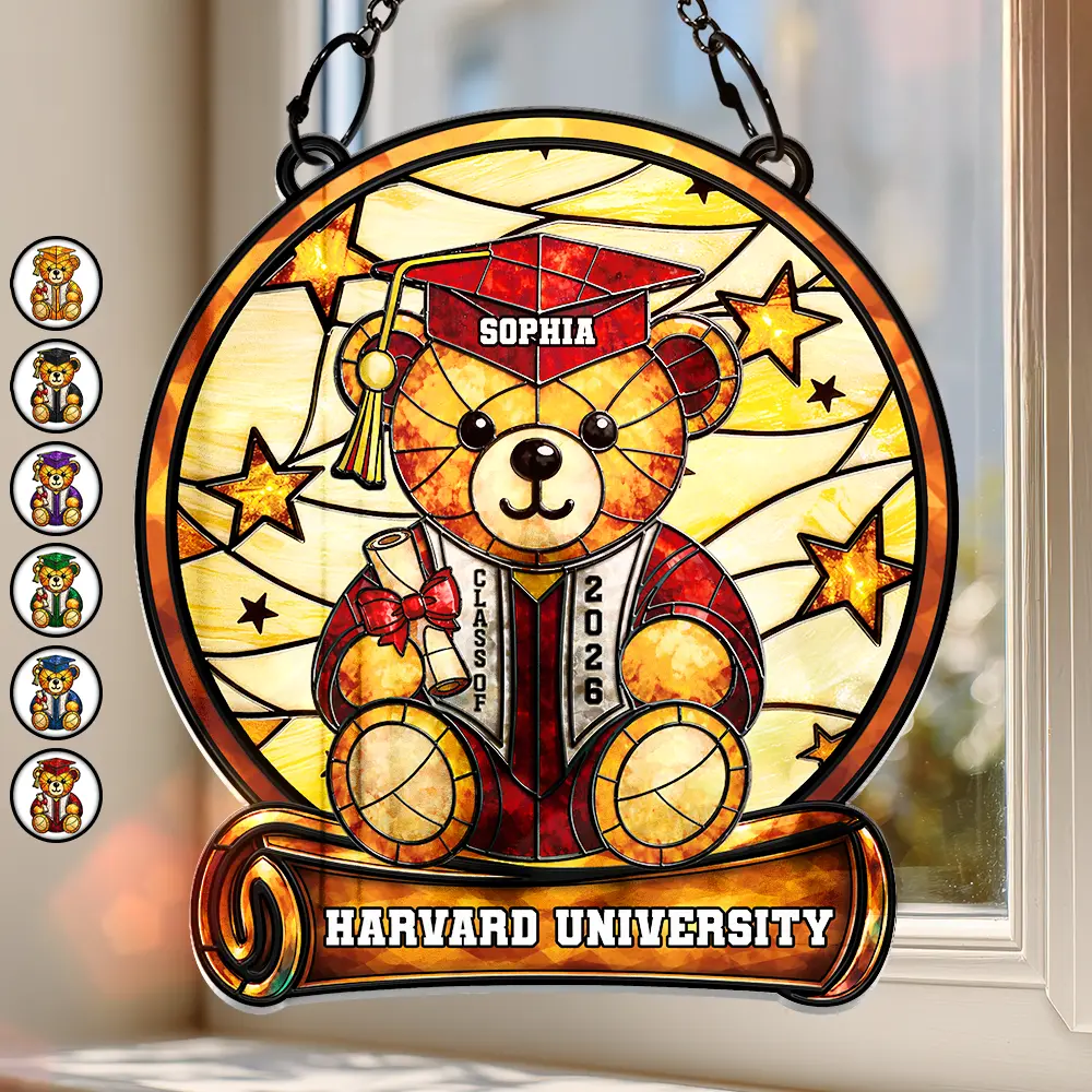 Graduation Bear - Personalized Window Hanging Suncatcher Ornament - Image 2