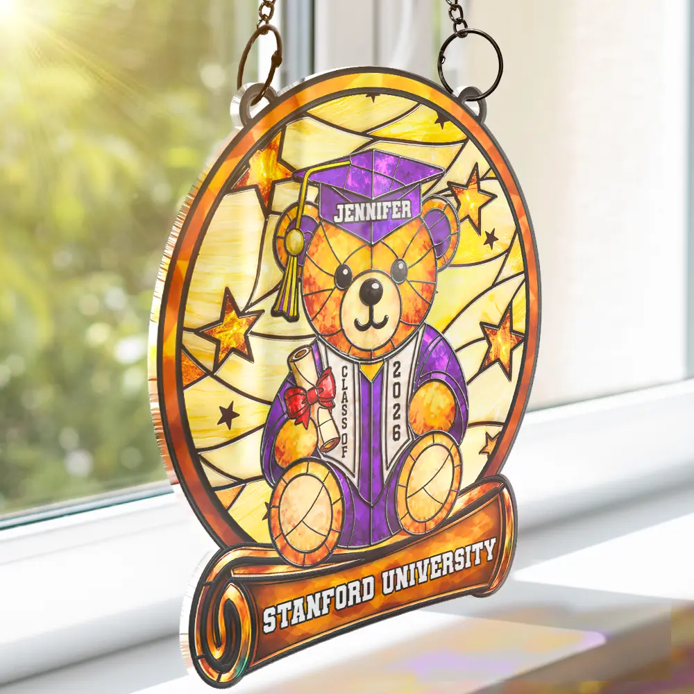 Graduation Bear - Personalized Window Hanging Suncatcher Ornament - Image 4