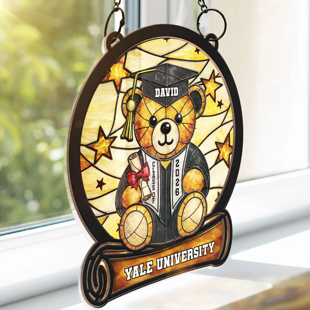 Graduation Bear - Personalized Window Hanging Suncatcher Ornament - Image 5