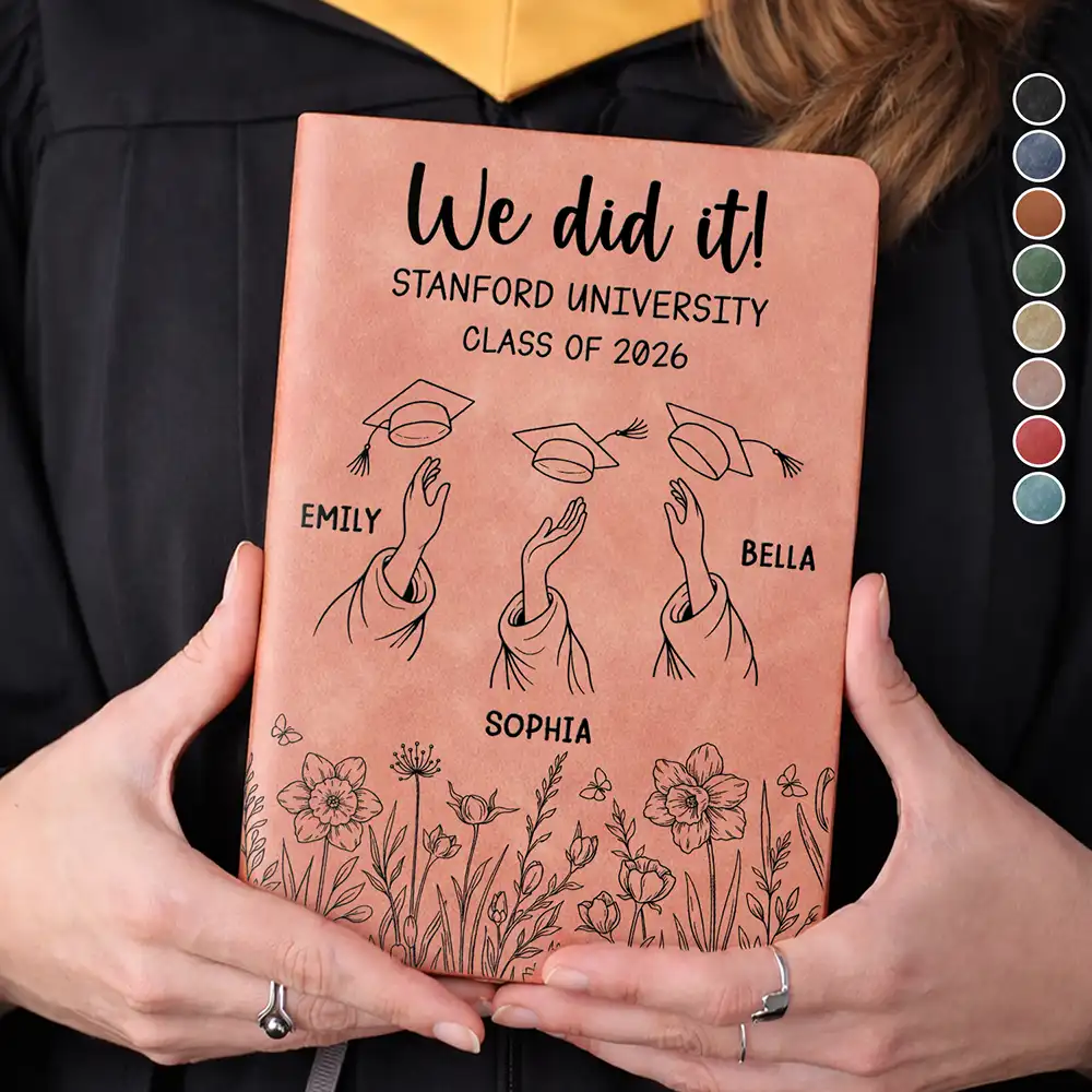 Graduation Cap Toss Celebration - Personalized Leather Journal