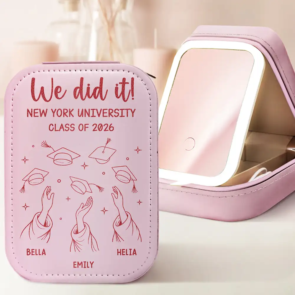 Graduation Cap Toss Celebration - Personalized Makeup Box With LED Mirror