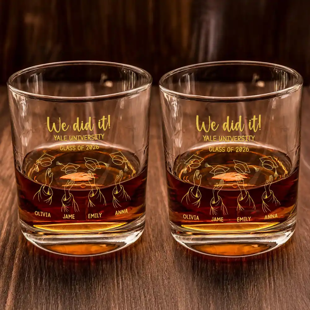 Graduation Cap Toss Metal Engraved Effect - Personalized Whiskey Glass - Image 2