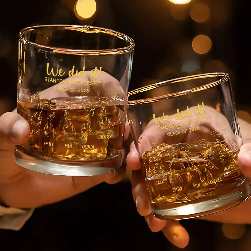 Graduation Cap Toss Metal Engraved Effect - Personalized Whiskey Glass - Image 3