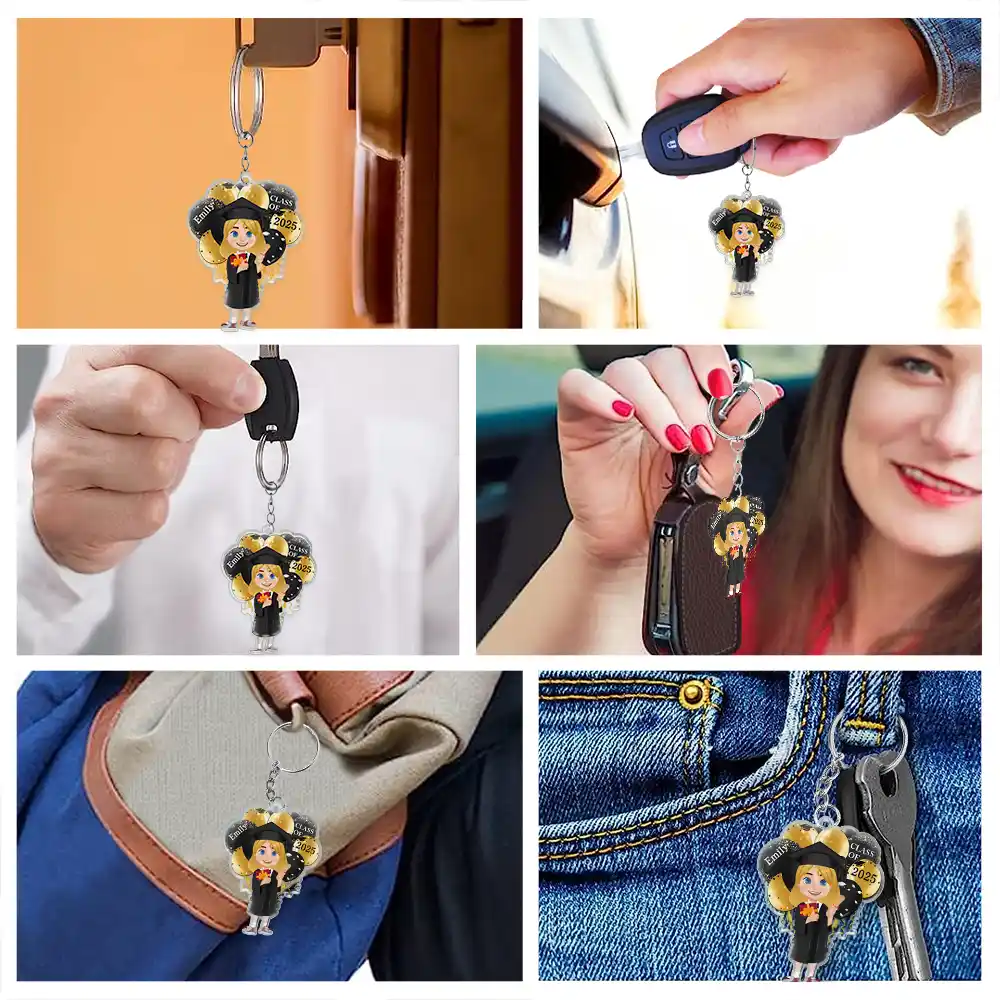 Graduation Celebration Balloons Cute Flat Art - Personalized Acrylic Keychain - Image 6