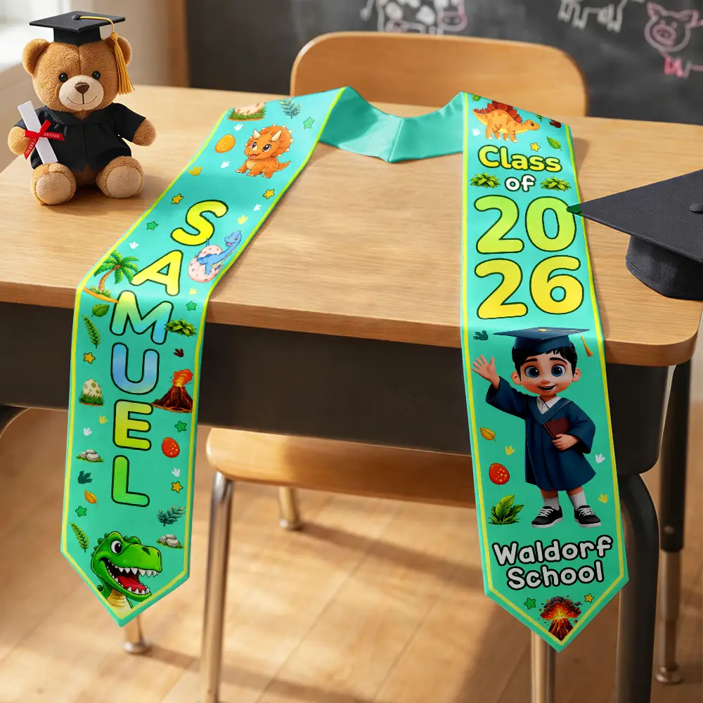 Graduation Kid Dinosaur Unicorn - Personalized Kid Graduation Stole - Image 2