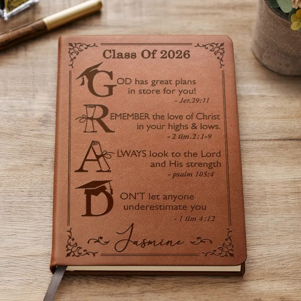 Graduation Motivation God Has Great Plans For You - Personalized Leather Journal - Image 3