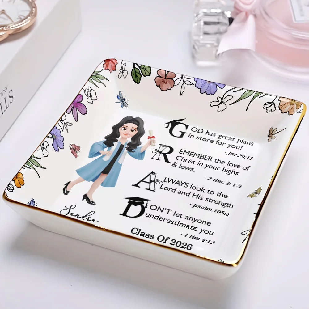 Graduation Motivation God Has Great Plans For You - Personalized Ring Dish - Image 2
