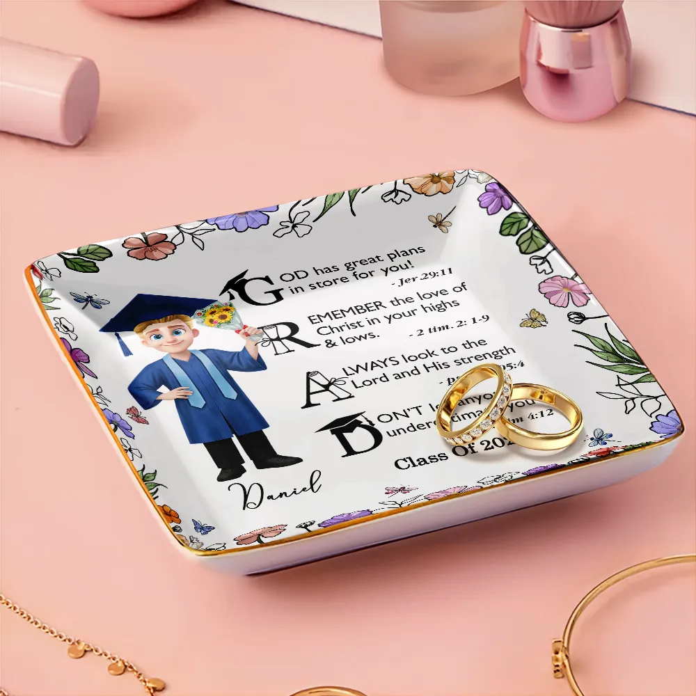 Graduation Motivation God Has Great Plans For You - Personalized Ring Dish - Image 3