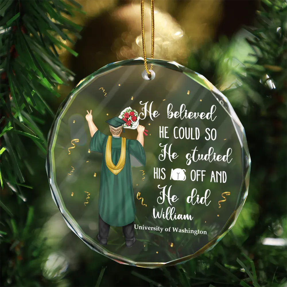 Graduation She Believed She Could - Personalized Circle Glass Ornament - Image 3