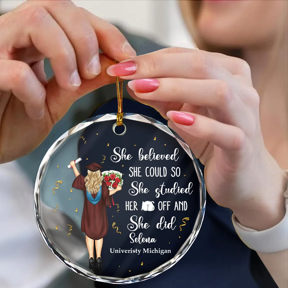 Graduation She Believed She Could - Personalized Circle Glass Ornament - Image 4
