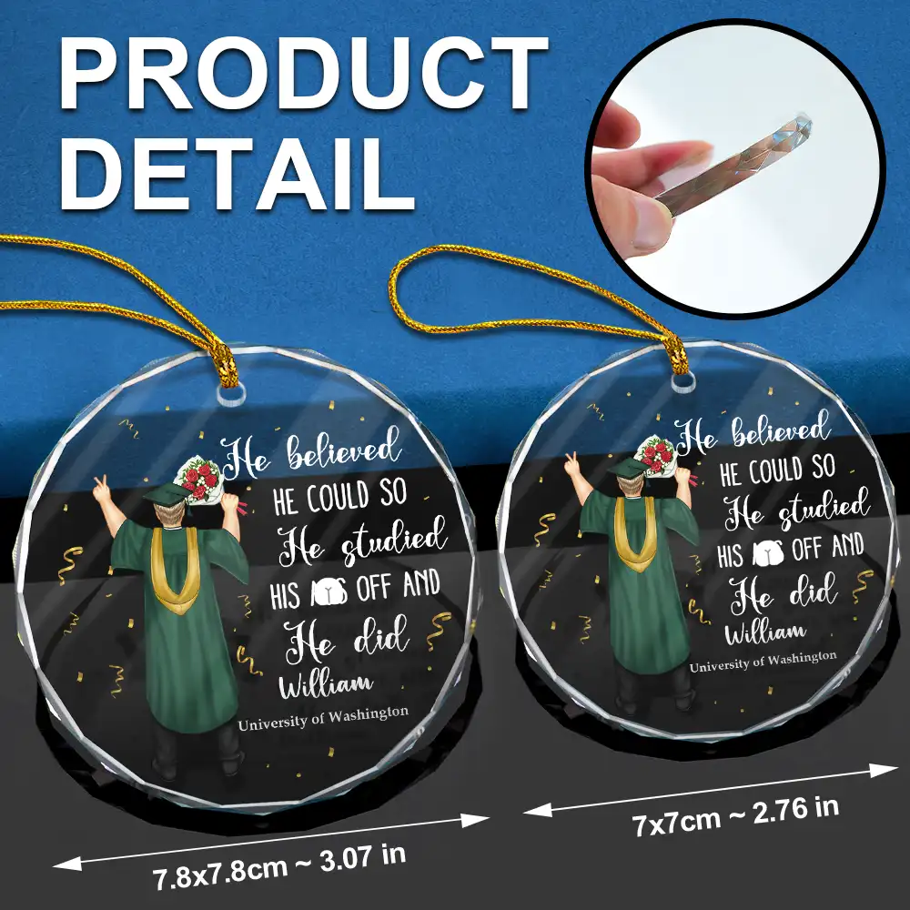 Graduation She Believed She Could - Personalized Circle Glass Ornament - Image 6