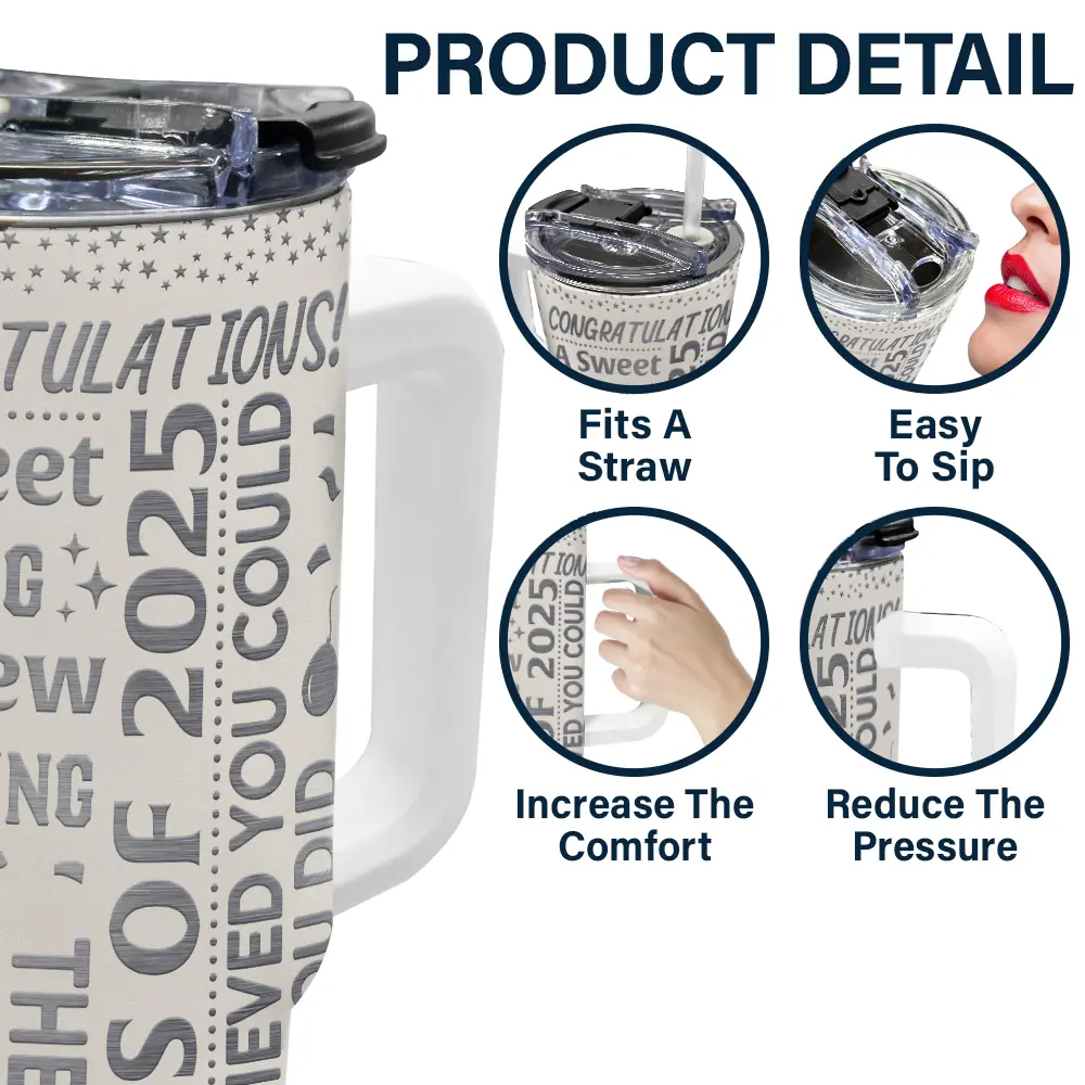Graduation The Adventure Begins - Personalized 40oz Tumbler With Straw - Image 5