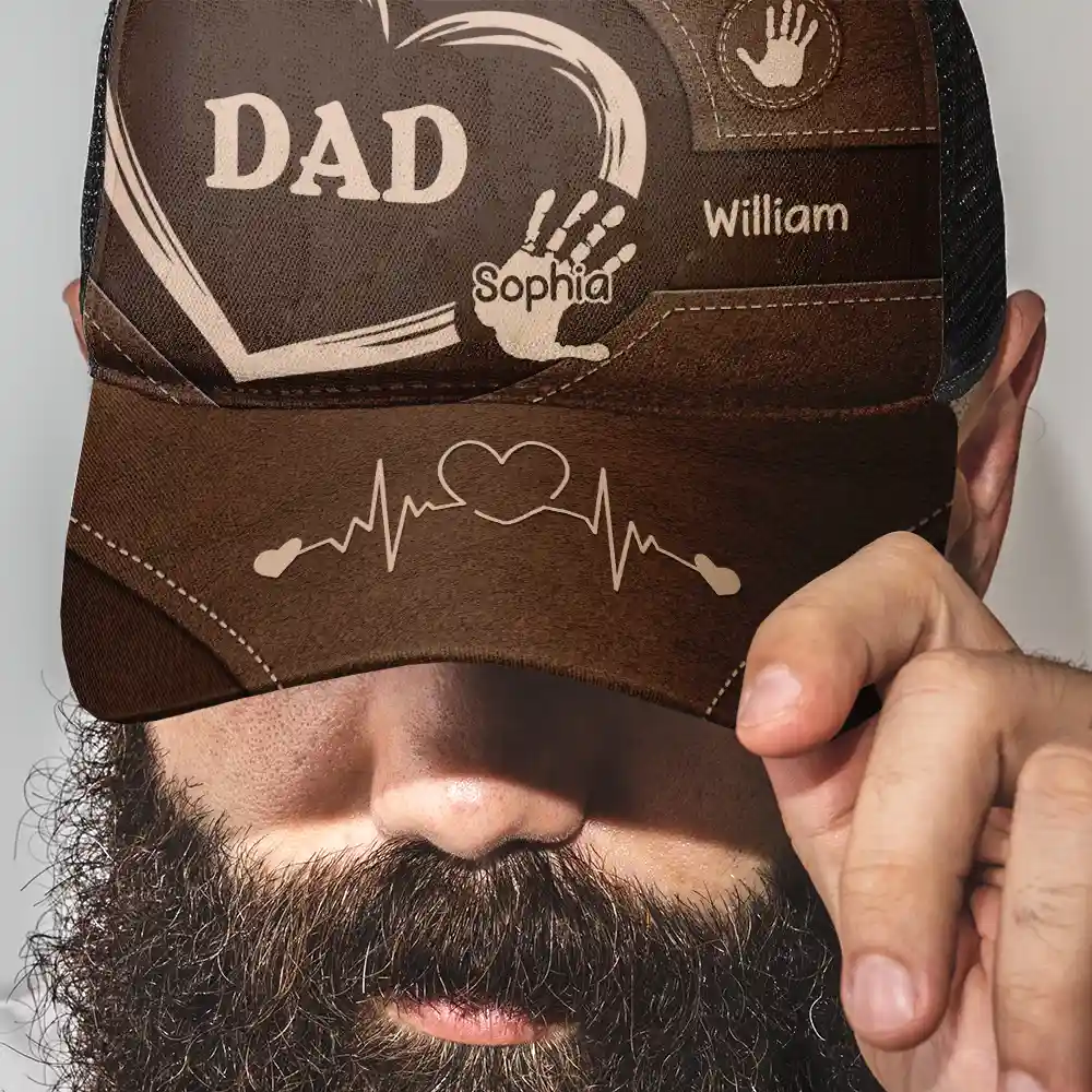 Grandpa Dad Grandma Mom Kids Handprints - Personalized Mesh-back Casual Cap - Image 3