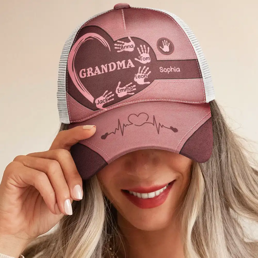 Grandpa Dad Grandma Mom Kids Handprints - Personalized Mesh-back Casual Cap - Image 5