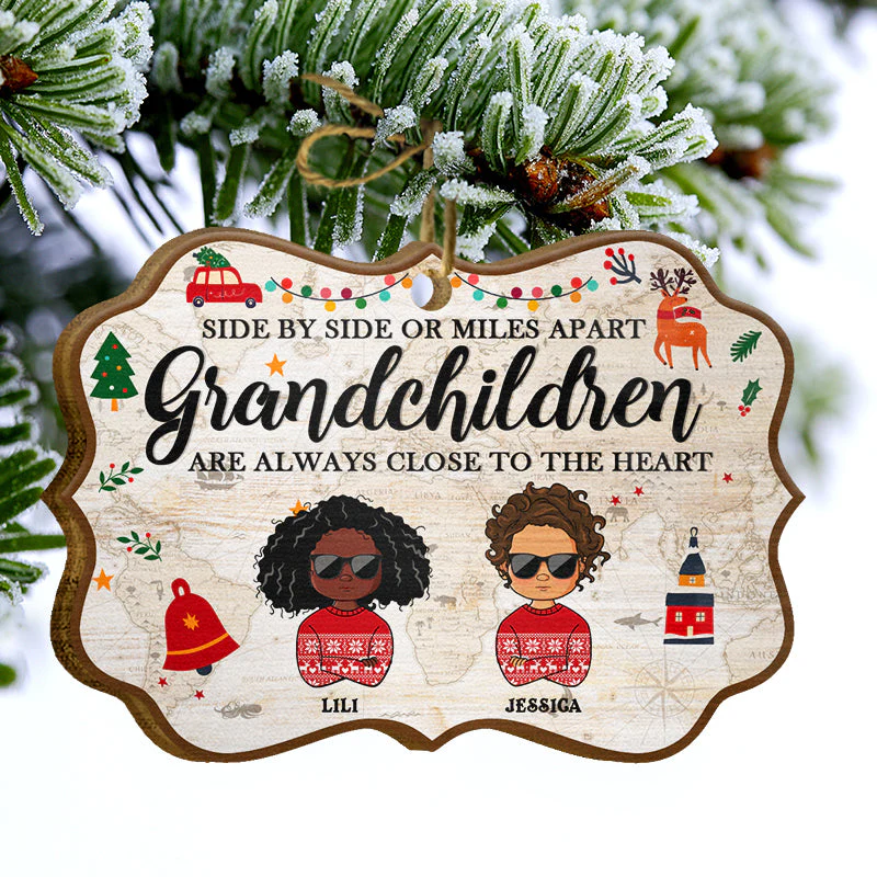 Grandchildren Are Always Close At Heart - Gift For Grandparent - Personalized Wooden Ornament - Image 3