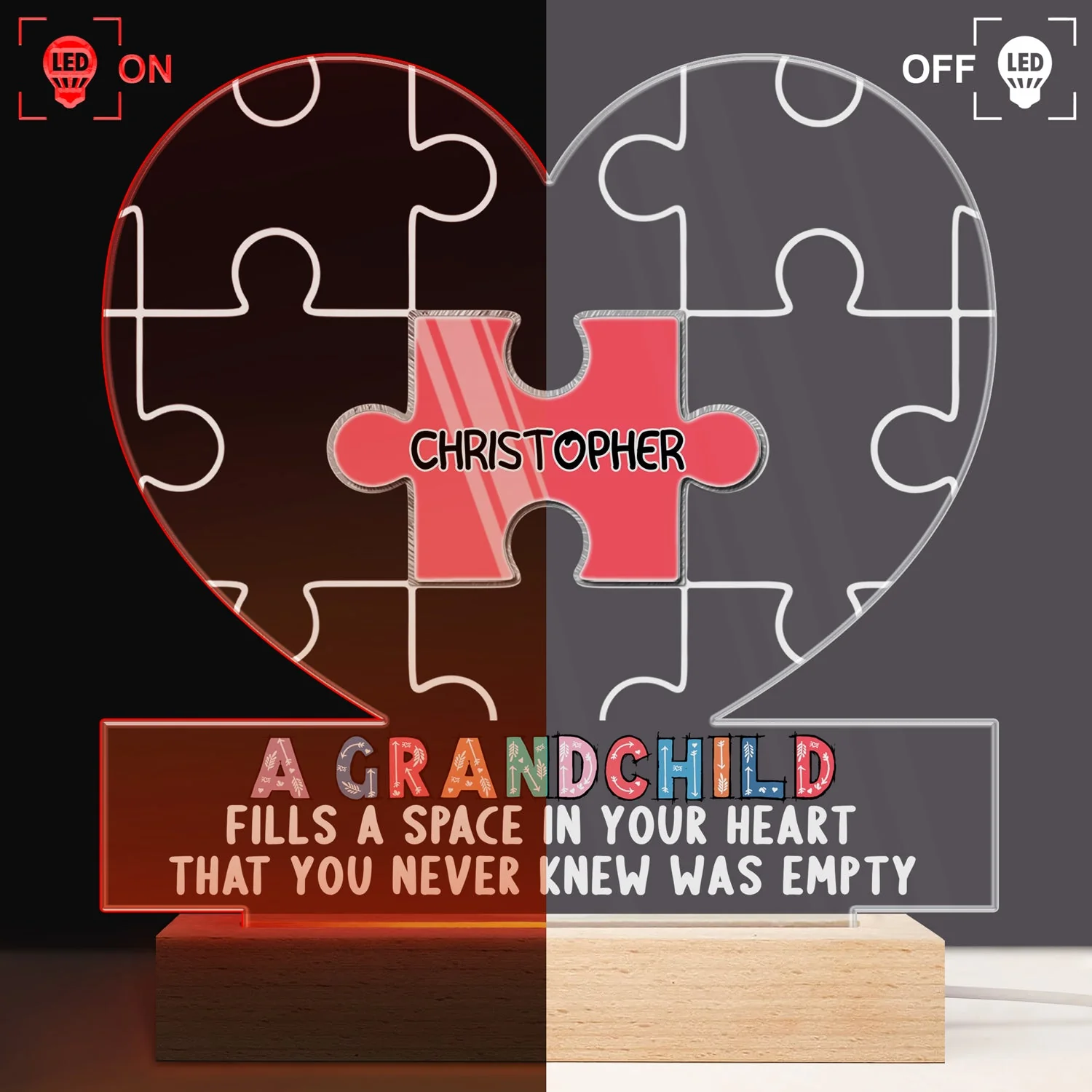 Grandchildren Fill A Space In Your Heart Puzzle - Birthday, Loving Gift For Mom, Mother, Mama, Grandma, Grandmother - Personalized Custom 3D Led Light Wooden Base - Image 3
