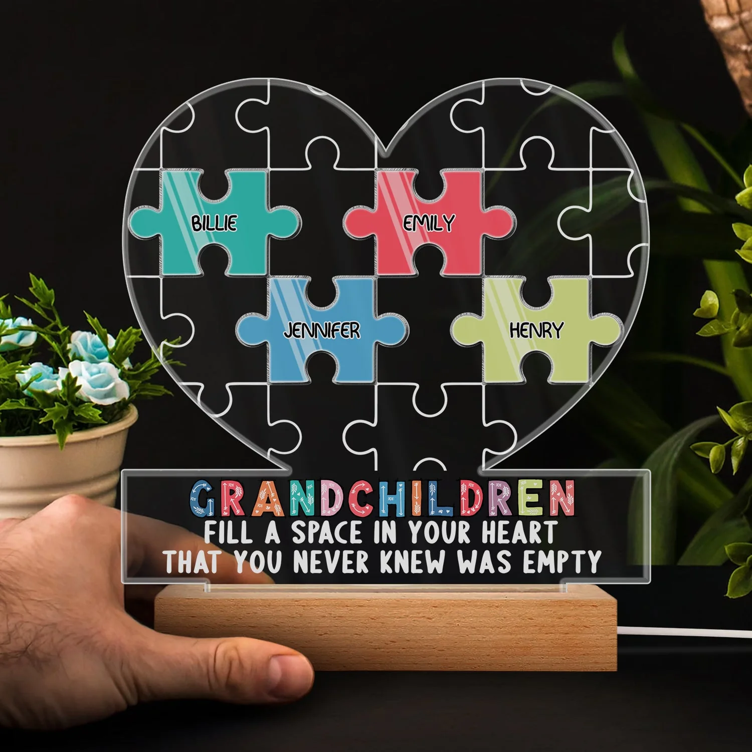 Grandchildren Fill A Space In Your Heart Puzzle - Birthday, Loving Gift For Mom, Mother, Mama, Grandma, Grandmother - Personalized Custom 3D Led Light Wooden Base - Image 4
