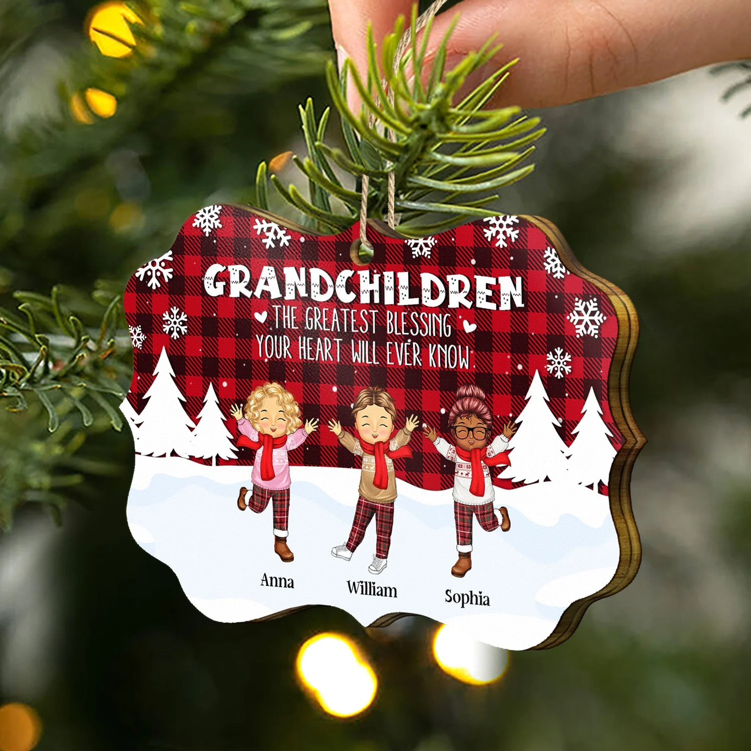 Grandchildren Fill The Space In Your Heat - Christmas Gift For Grandparent - Personalized Medallion Wooden Ornament - Image 2