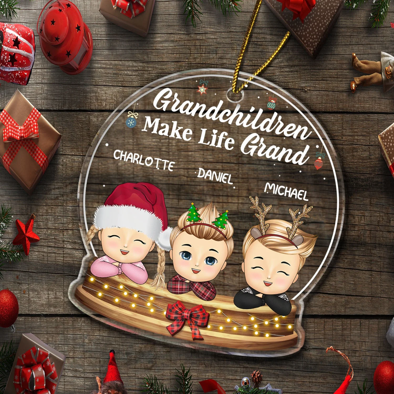 Grandchildren Make Life Grand - Christmas, Loving Gift For Grandpa, Grandma, Grandparents - Personalized Custom Shaped Acrylic Ornament - Image 5