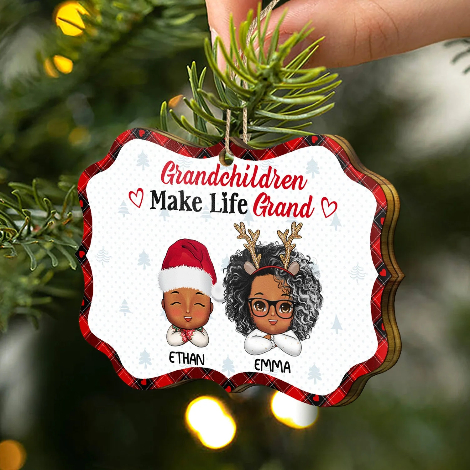 Grandchildren Make Life Grand - Christmas, Loving Gift For Grandpa, Grandma, Grandparents - Personalized Medallion Wooden Ornament - Image 2